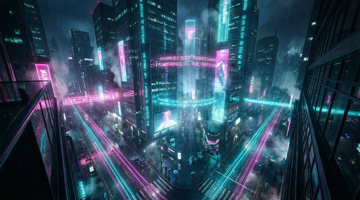 正能量视频WWW正能量视频网站入口 竖屏短剧平台首页背景 - 赛博朋克都市夜景